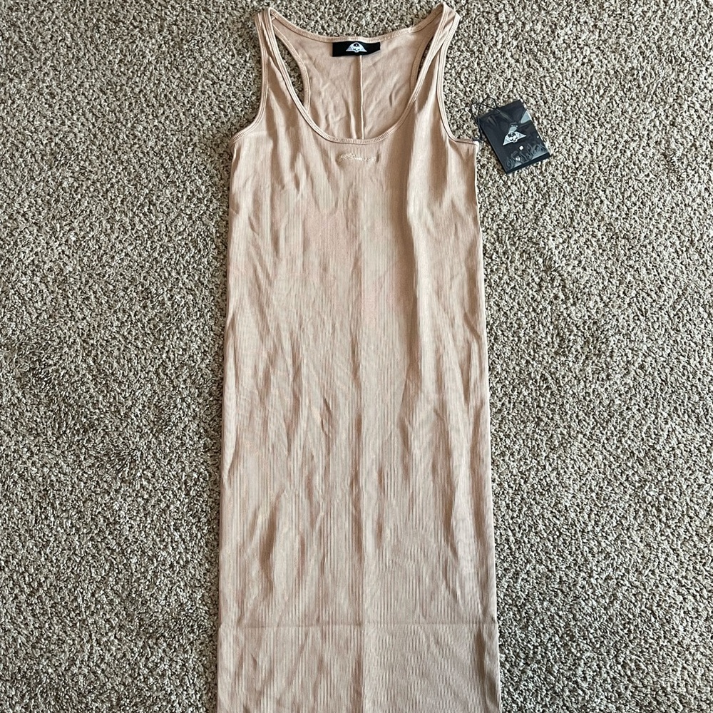 Tan Scoop Neck Sheath Maxi Dress